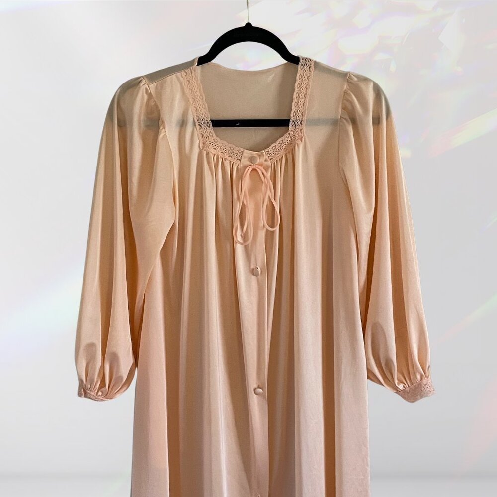 Vintage Peach Sheer Robe with Bow Tie